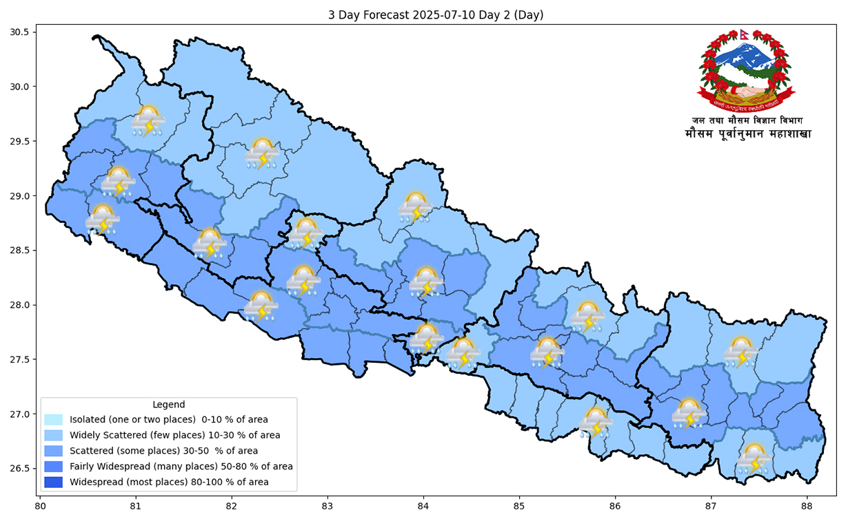 कोशी, बाग्मती, लुम्बिनी र सुदूरपश्चिममा भारी वर्षाको पूर्वानुमान