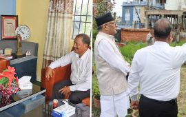 विप्लवले आफू बस्ने सोफामा प्रचण्डलाई बसाए, धान खेती देखाए