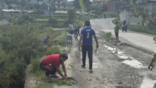 भक्तपुरमा सडकमै केराको बोट रोपेर विरोध