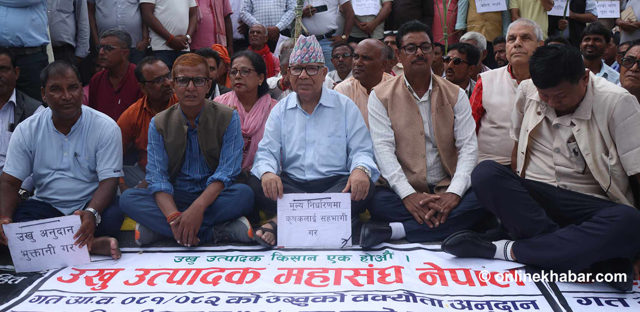 माइतीघरमा उखु किसानसँगै धर्नामा बसे माधव नेपाल