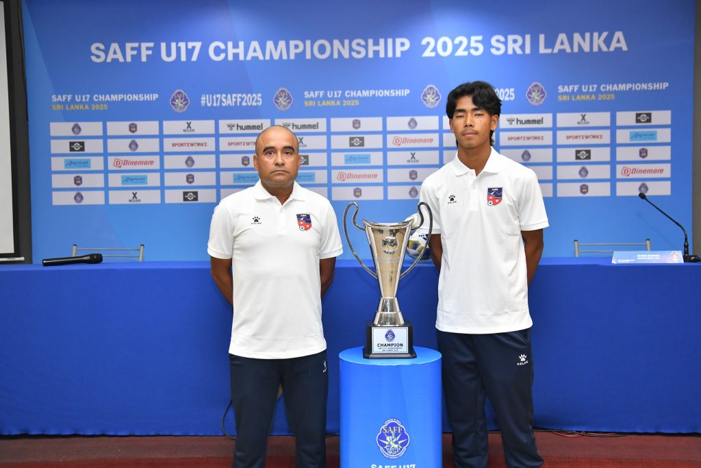 साफ यू-१७ च्याम्पियनसिपमा नेपालले आयोजक श्रीलंकासँग खेल्दै 