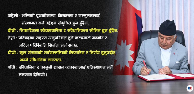 यी हुन् संवैधानिक परिषद् विधेयकमा राष्ट्रपतिले पुनर्विचार गर्न भनेका ५ विषय