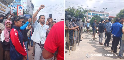 स्कूल ड्रेसमा प्रदर्शनमा आएका विद्यार्थी भन्छन्- ‘हिजोको भिडियो देखेर आयौं’