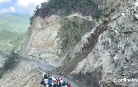 तुइनखोलामा पहिरो खस्ने क्रम नरोकिएपछि भिरमा ‘नेलिङ’ गरिँदै