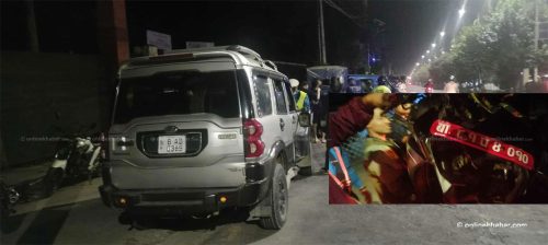 सिभिल अस्पताल अगाडि जिप र मोटसाइकल ठोक्किए, एकजना घाइते