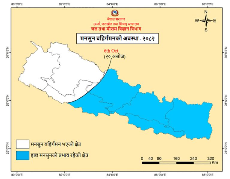 नेपालबाट बाहिरिन सुरु गर्‍यो मनसुन