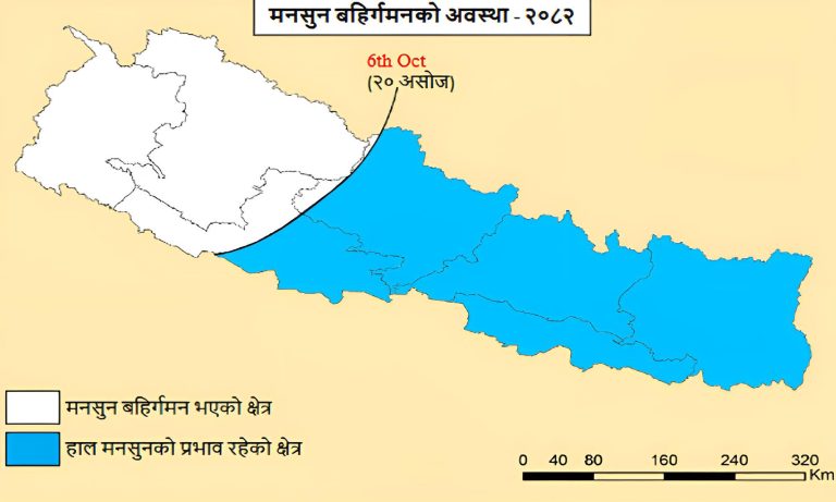 नेपालबाट बाहिरिन सुरु गर्‍यो मनसुन