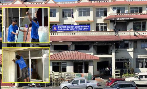 केबी साम एनकेएलद्वारा जेनजी आन्दोलनमा ध्वस्त प्रहरी कार्यालय मर्मतसंभार