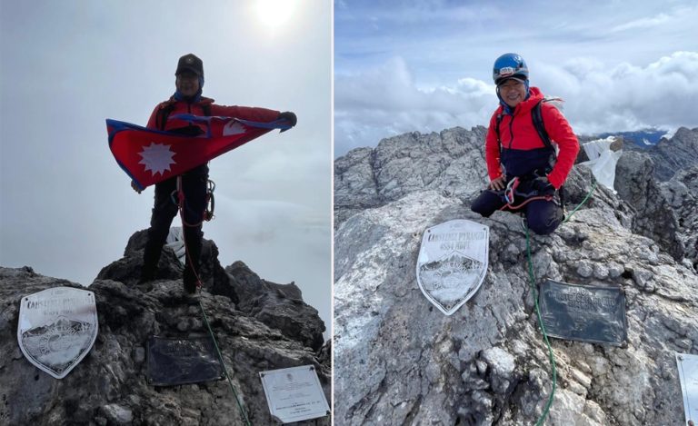 राजु लामाले चढे ओसियानाको अग्लो टाकुरा, दिए वातावरण संरक्षणको सन्देश
