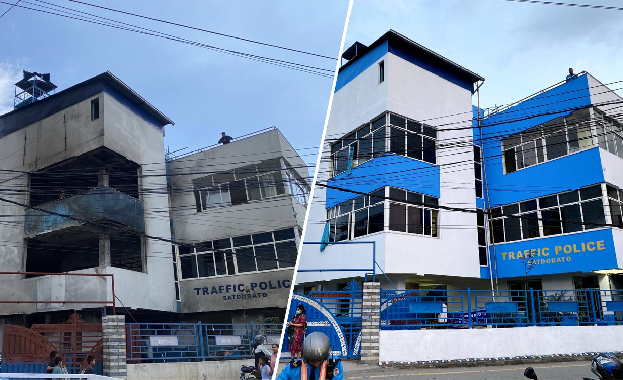 युवाहरूले रङरोगन गरिदिए सातदोबाटो ट्राफिक प्रहरी कार्यालय