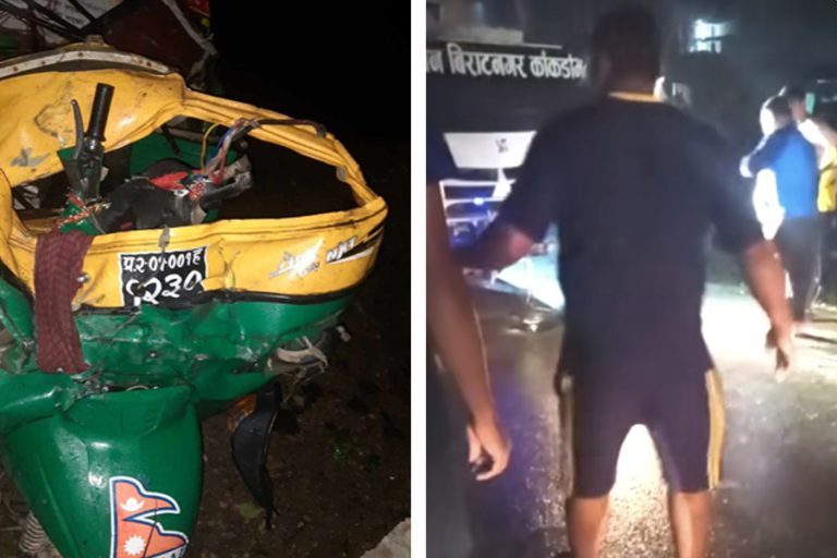 धनुषामा बसले अटोरिक्सालाई ठक्कर दिँदा ४ जनाको मृत्यु