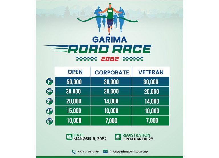 गरिमा विकास बैंकको ‘रोड रेस’ प्रतियोगिता मंसिर ६ गते हुने