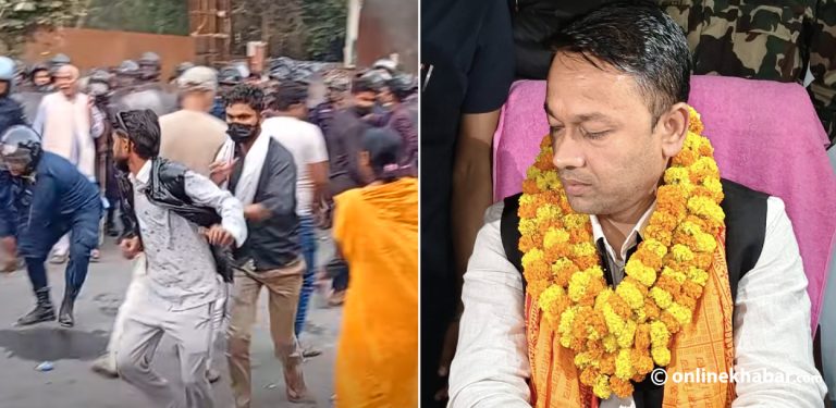 भित्र मुख्यमन्त्रीको पदभार, बाहिर झडप