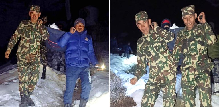 हिँउले पुरिएर मृत भेटिएका भारतीय पर्यटकको शवलाई सदरमुकाम ल्याइँदै