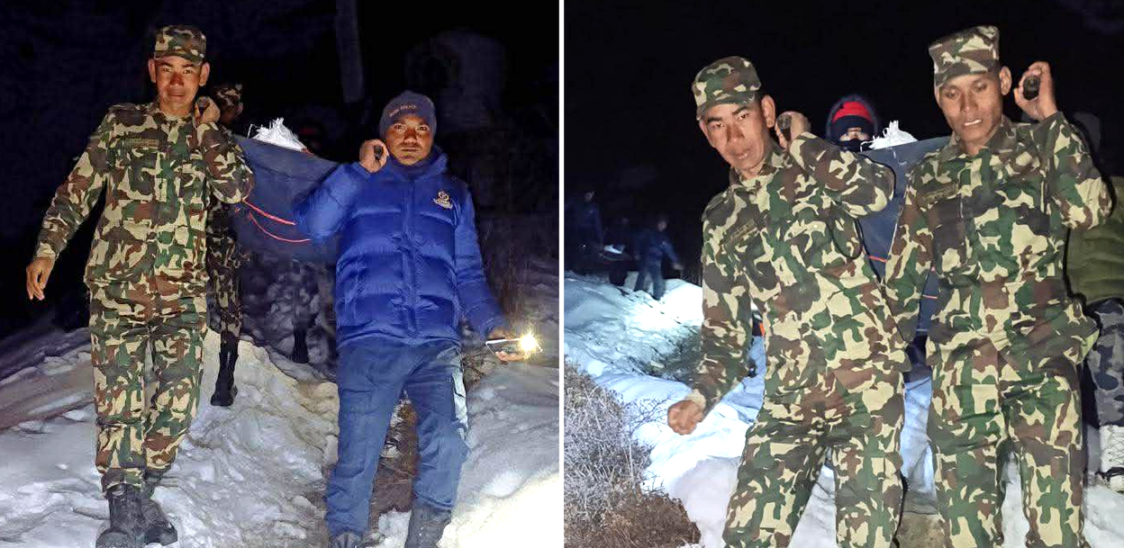 हिँउले पुरिएर मृत भेटिएका भारतीय पर्यटकको शवलाई सदरमुकाम ल्याइँदै