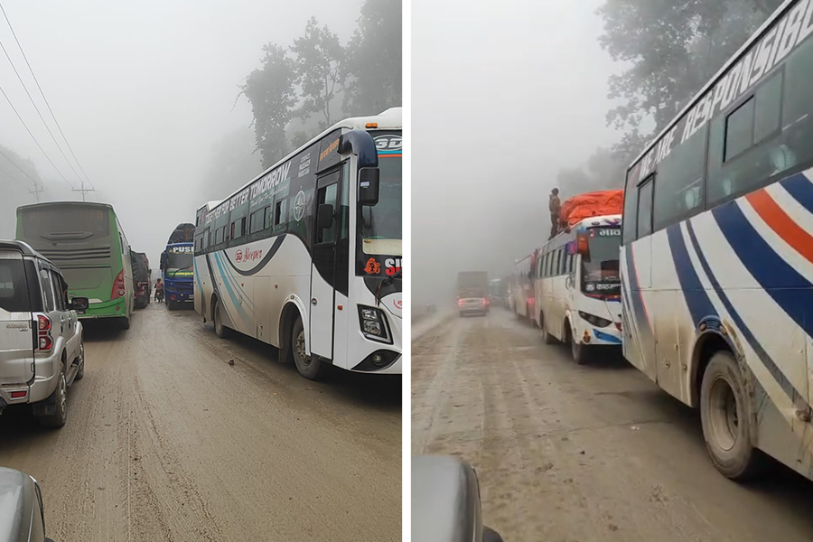 दाउन्ने खण्डमा सवारी साधनको लामो जाम