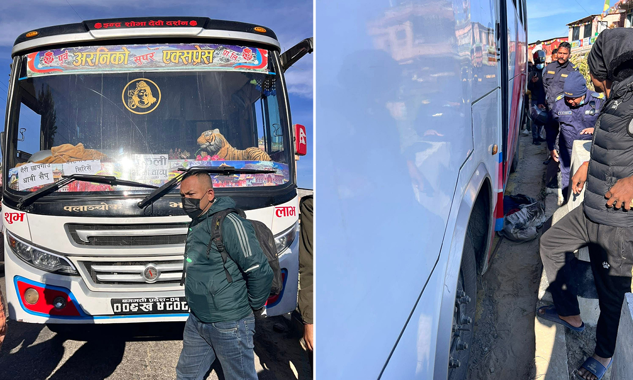 काभ्रेमा बसको ठक्करबाट एक जनाको मृत्यु, राजमार्ग अवरुद्ध