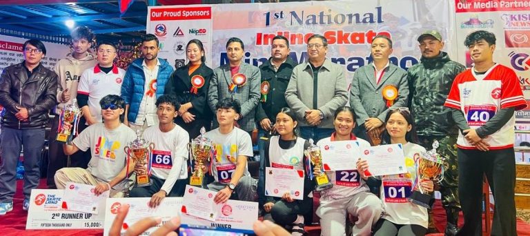 प्रथम राष्ट्रिय इनलाइन स्केट म्याराथनको उपाधि निमिषा र साम्देनलाई