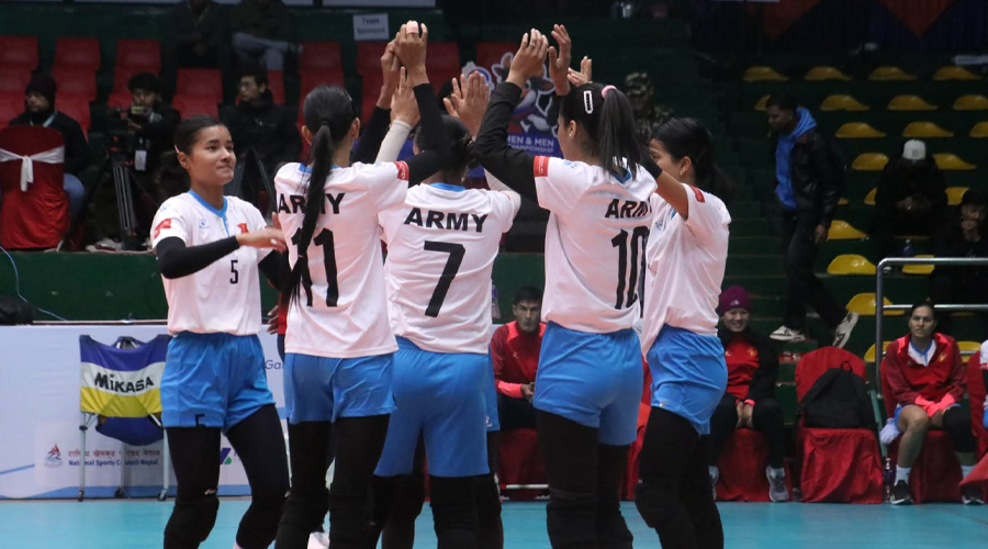 एनभीए भलिबल च्याम्पियनसिप : महिलातर्फ आर्मी र एपीएफको लगातार दोस्रो जित
