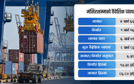 पाँच महिनामा वैदेशिक व्यापार ९ खर्ब नजिक, इन्धनले जित्यो कुल निर्यात
