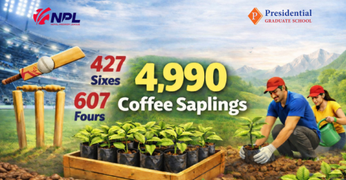 एनपीएलको कुल बाउन्ड्री बराबर ४ हजार ९०० कफीका विरुवा रोप्दै प्रेसिडेन्सियल कलेज
