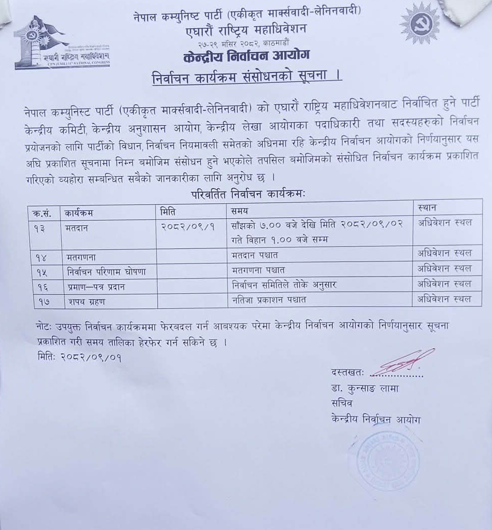 एमाले महाधिवेशन : साँझ ७ बजेबाट मतदान हुने