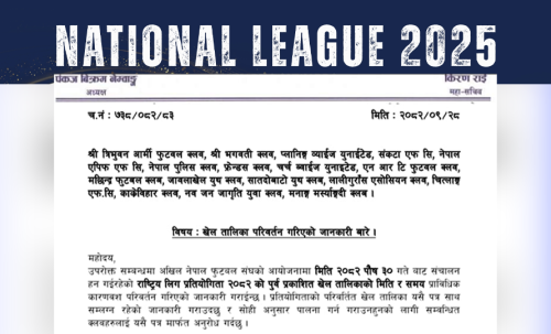 राष्ट्रिय लिगको खेलतालिकामा हेरफेर- मिति, समय र स्थान परिवर्तन