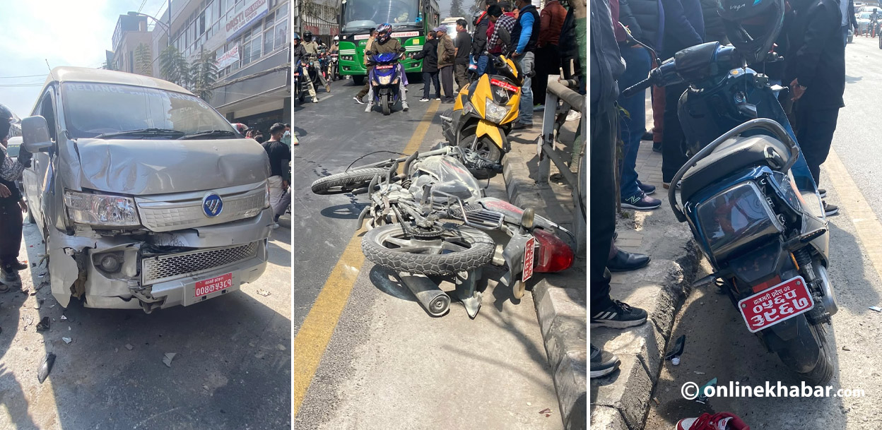 काठमाडौंको जमलमा तीन वटा सवारी आपसमा ठोक्किए