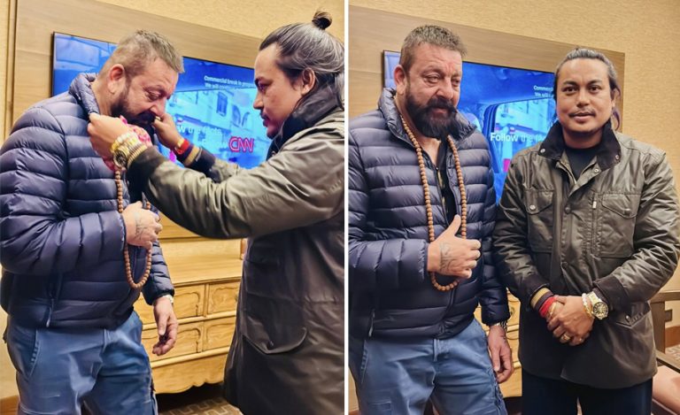 ‘बाल्यकालको हिरो’ भन्दै सन्दीप क्षेत्रीले लगाइदिए संजय दत्तलाई रुद्राक्षको माला