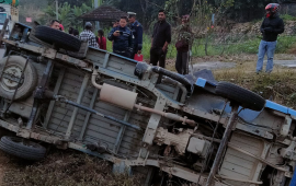 सिन्धुलीमा पिकनिक खाएर फर्किँदै गरेको मिनी ट्रक दुर्घटना, १५ घाइते