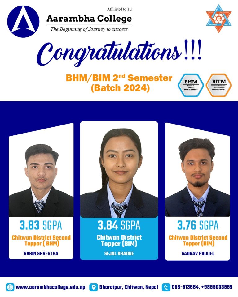 आरम्भ कलेज बीआईटीएम र बीएचएममा निरन्तर चितवन टप