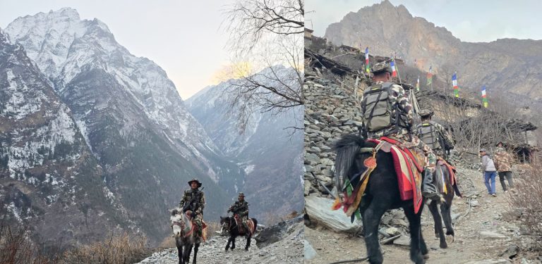 मुगुका हिमाली भेगमा घोडा चढेर सेनाको गस्ती