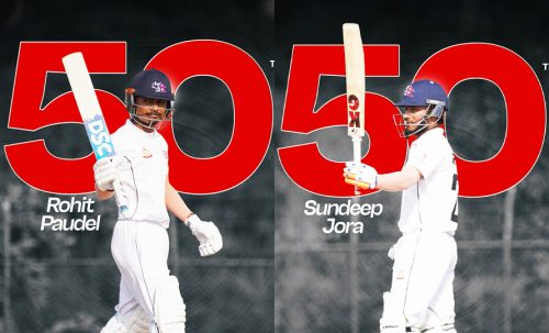 कप्तान रोहित र जोराको अर्धशतक, पहिलो दिनको समाप्तिमा एपीएफलाई अग्रता