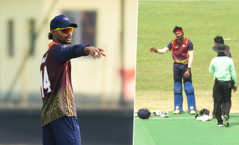 अम्पायरको निर्णयमा असन्तुष्टि जनाएका देवलाई एक खेलको प्रतिबन्ध