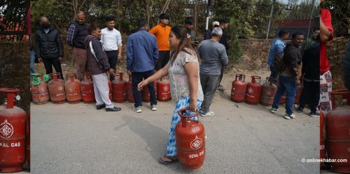 काठमाडौंमा खाना पकाउने ग्यास अभाव, बालाजु क्षेत्रमा लाग्यो लाइन (तस्वीरहरू)