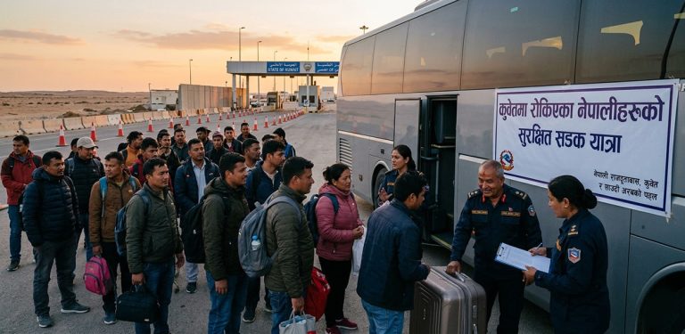 कुवेत ट्रान्जिटमा रोकिएका ६९ नेपाली सडकमार्ग हुँदै गन्तव्यतर्फ प्रस्थान
