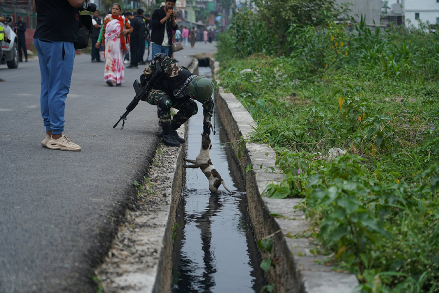 एउटा मर्मस्पर्शी दृश्य : जब सुरक्षाकर्मीले नालीमा फसेको कुकुरको बच्चा निकाले