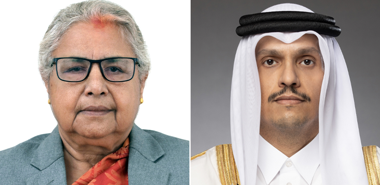 कतारका समकक्षीलाई फोन गर्दै प्रधानमन्त्रीले भनिन्– नेपालीको हेरचाहबाट कृतज्ञ छु