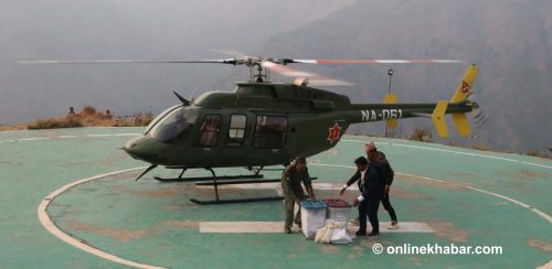 रुकुमपूर्वमा हेलिकप्टरमार्फत मतपेटिका ल्याइँदै, मतगणना भोलि