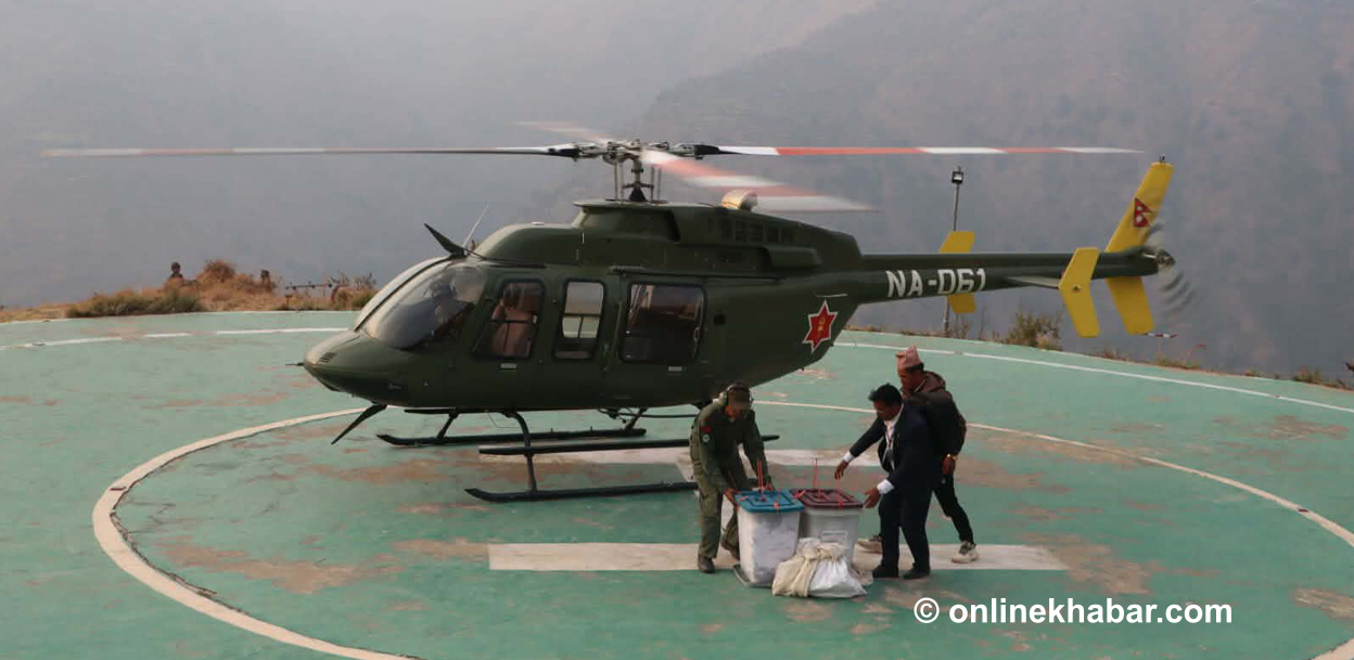 रुकुमपूर्वमा हेलिकप्टरमार्फत मतपत्र ल्याइँदै, मतगणना भोलि