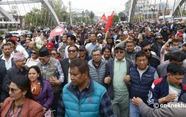 ओली रिहाइको माग गर्दै एमालेको प्रदर्शन, तस्वीरमा हेर्नुस्