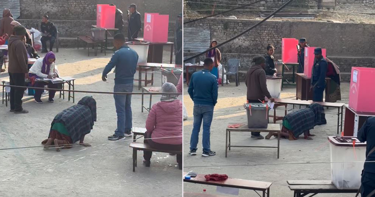 घिस्रिँदै भोट हाल्न गएकी आमाप्रति सहानुभूति, ‘पाप लाग्छ नेतालाई, जनताको मर्म नबुझे’