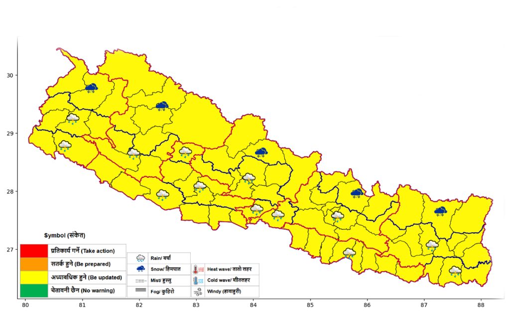 आज पनि केही ठाउँमा हावाहुरी र चट्याङसहित असिना पानी पर्ने