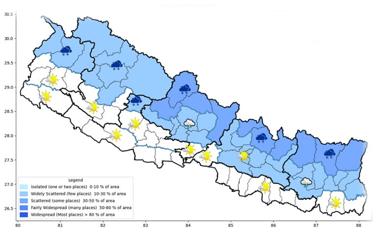 कोशी, बागमती र गण्डकी प्रदेशमा चट्याङसहित वर्षाको सम्भावना