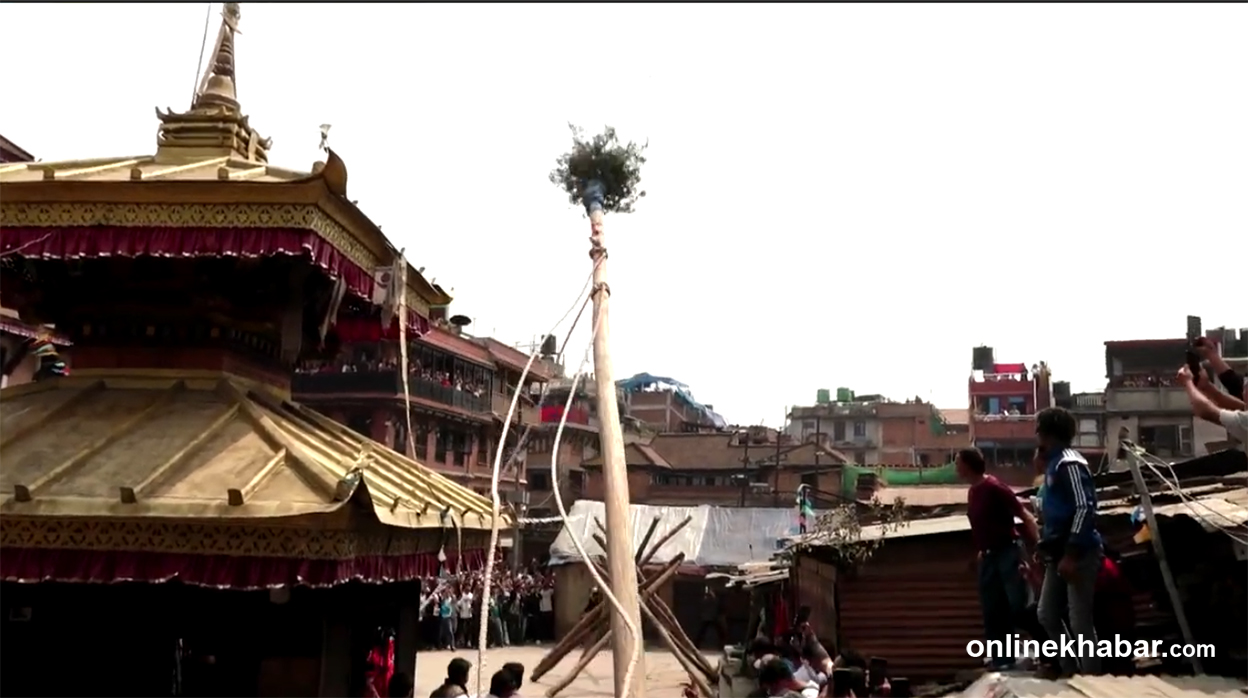 बिस्का: जात्राको अन्तिम दिन ढालियो हात नभएको लिङ्गो