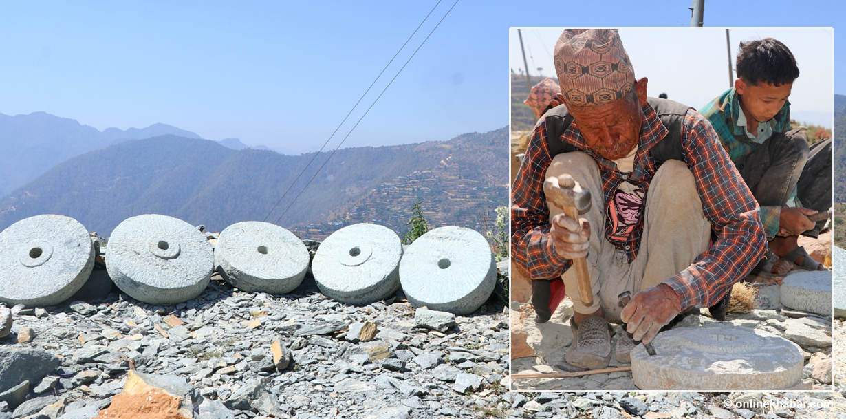 चट्टान फोडेर पानीघट्टका चक्का बनाइरहेका ६३ वर्षीय पुरानाराम