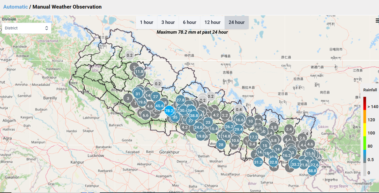 गत २४ घण्टामा सबैभन्दा धेरै वर्षा गुल्मीमा, पश्चिम तराईमा भोलि वर्षाको प्रक्षेपण