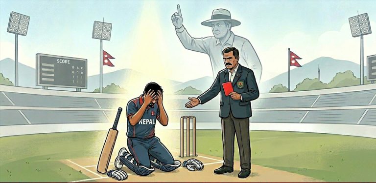 नेपाली क्रिकेट : सधैँ ‘अम्पायरिङ एरर’, खेलाडीलाई कारबाहीको डर