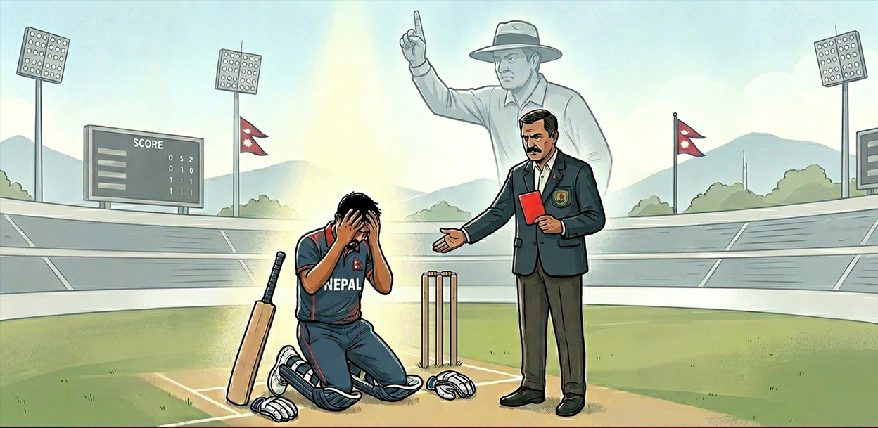 नेपाली क्रिकेट : सधैँ ‘अम्पायरिङ इरर’, खेलाडीलाई कारबाहीको डर