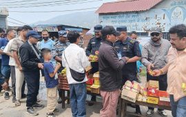 बीपी राजमार्गमा अलपत्र यात्रुलाई फलफूल वितरण